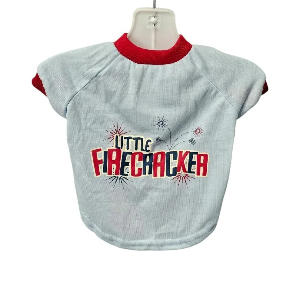 Top Paw New Little Firecracker Blue And Red Patriotic Apparel Pet T-Shirt
